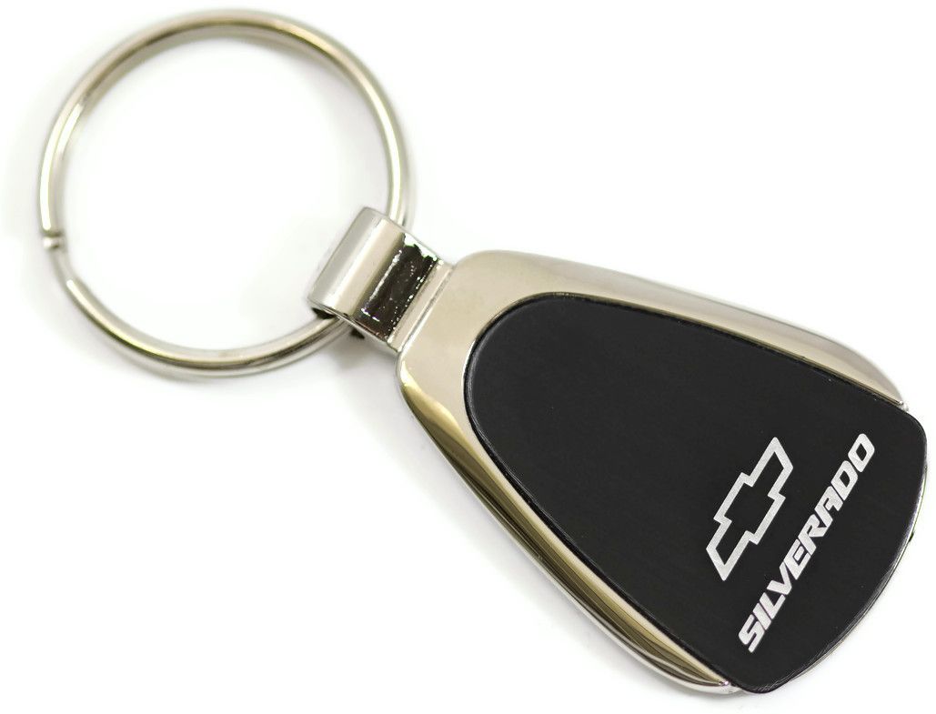 Chevy Chevrolet Silverado Black Teardrop Authentic Logo Key Ring Fob